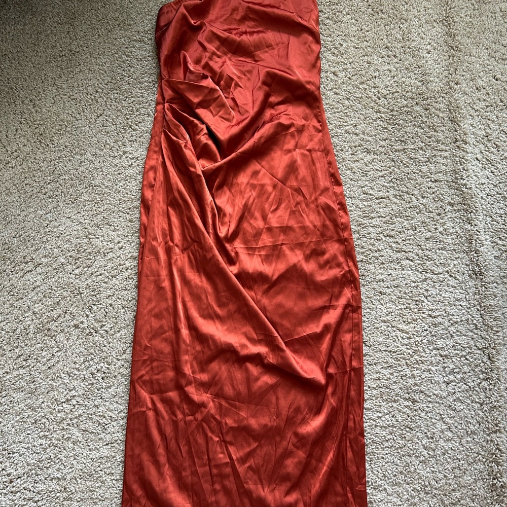 Elegant One Shoulder Rust Dress